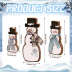 Suzile 3 Pcs Christmas Snowman Decoration Rustic Wooden Winter Indoor Decor - Image 3
