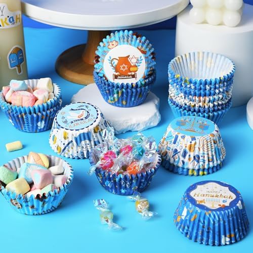 SANNIX 450pcs Hanukkah Cupcake Liners, 9 Designs, Chanukkah Dreidel Menorah - Image 4