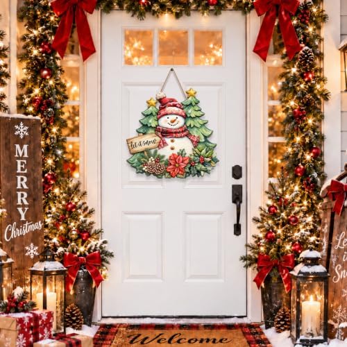 Christmas Decorations Snowman Christmas trees let It Snow Hanging Wood Sign - Image 2