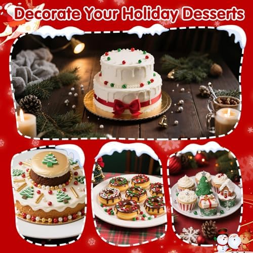 Edible Christmas Sprinkles for Cake Decorating,Red Green White Silver Pearl - Image 5
