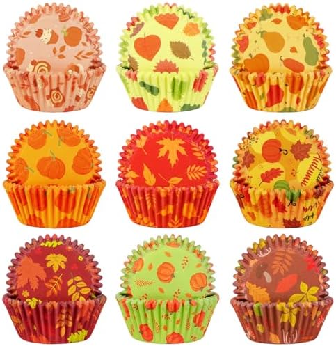 SANNIX 450pcs Fall Cupcake Liners, Pumpkin Maple Leaf Cake Baking Cups by SANNIX
