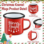 Christmas Enamel Mug Set of 4, 12 oz Hot Cocoa Mugs Christmas Coffee Mugs with Quotes Holiday Mus Stocking Stuffer Xmas Gift for Kids Women Friends Coworkers Family(Red&Quotes) - Image 3