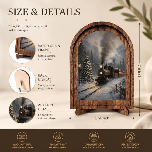 Christmas Train Arched Table Sign, Vintage Winter Farmhouse Decor - Image 2