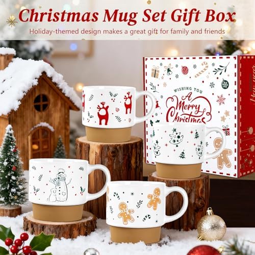 QIKSION 16oz Christmas Mugs, Large Coffee Mugs Set of 4, Holiday Hot Chocolate Ceramic Mug Gift Set for Family, Friends and Colleagues - Image 2