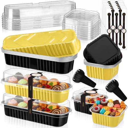 LemonRoad 12 Sets Black, Gold Mini Loaf Pan with Lids and Spoons by Unknown