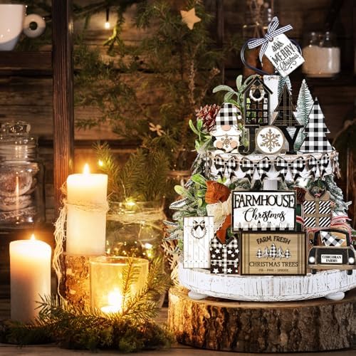 Funnymoom 17 Pcs Christmas Tiered Tray Decor Set Winter Tiered Tray Decor - Image 5
