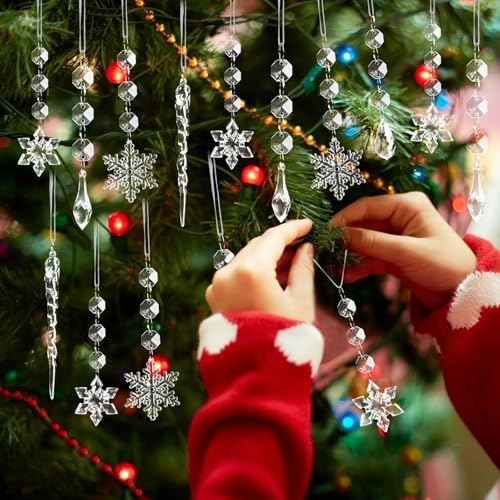 Crystal Christmas Tree Ornaments, Clear Acrylic Snowflake & Icicle, 80pcs - Image 2
