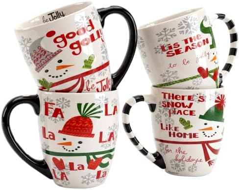 Topadorn 18 oz Christmas Mugs Set of 4, Ceramic Coffee Cups with Snowman & Christmas Hat Design - Gift for Family and Friends, Ideal for Holiday Party, Hot Chocolate, Tea by Topadorn