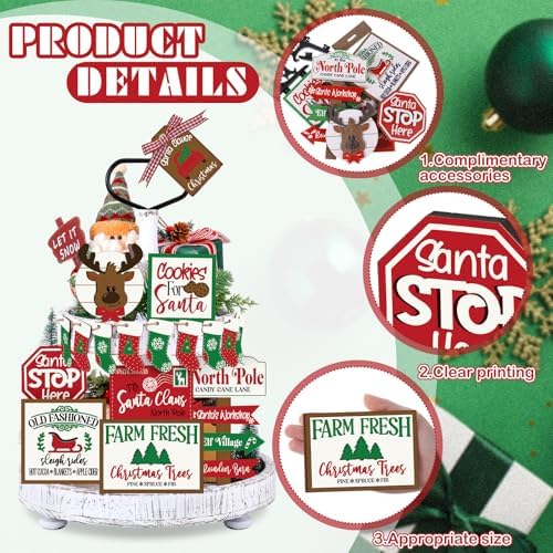 Funnymoom 17 Pcs Christmas Tiered Tray Decor Set Winter Tiered Tray Decor - Image 4
