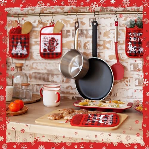 Jingmore 12 Pcs Christmas Pot Holders with Pocket Red Buffalo Plaid Gift - Image 2