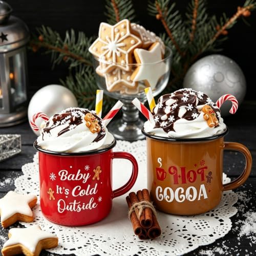2 PCS Hot Cocoa Tiered Tray Mug Decor Set with Faux Whipped - Image 5