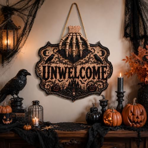 Halloween Decorations - 2D Printed Flat Gothic Unwelcome Wooden Sign - Image 6