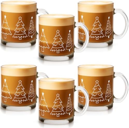 Maxcheck 6 Pack 12 oz Christmas Coffee Mugs Glass Cups by Maxcheck
