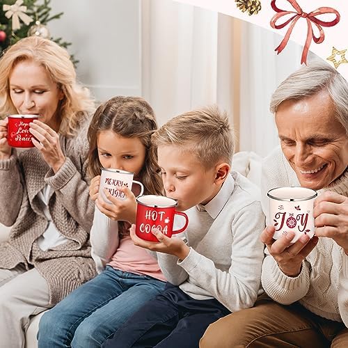 Christmas Coffee Mug Set of 12, 12 oz Red White Enamel Cup, Believe - Image 2