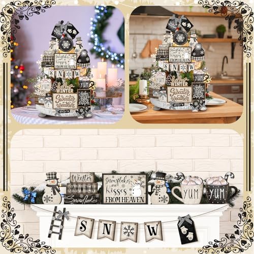 CroBlissful 23 Pcs Christmas Tiered Tray Decor Set, Winter Table Decor - Image 6