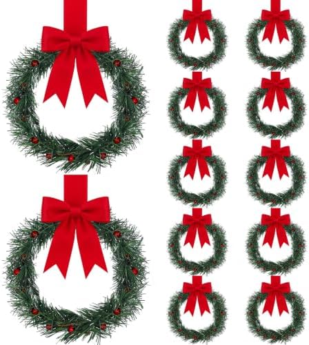 Retrowavy 12 Pcs 8 Inch Christmas Kitchen Cabinet Wreaths with Red Ribbon by Retrowavy