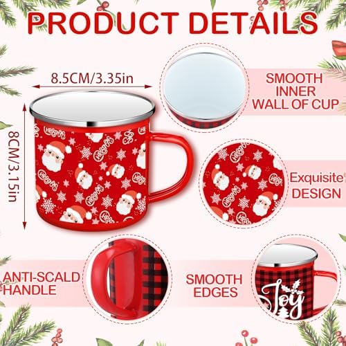 Christmas Enamel Mugs Set of 12, 12 oz Holiday Coffee Cups Gifts - Image 2