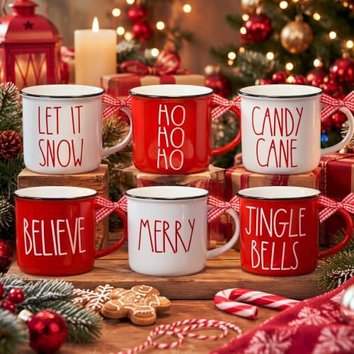 6 Pcs Christmas Mugs Gifts Bulk Red White Hot Cocoa Mugs Gifts by Suttmin