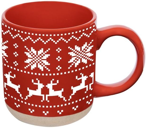 Sweet Water Decor Red Fair Isle Coffee Mug, 14oz Stoneware Christmas Cup by SweetWaterDecor