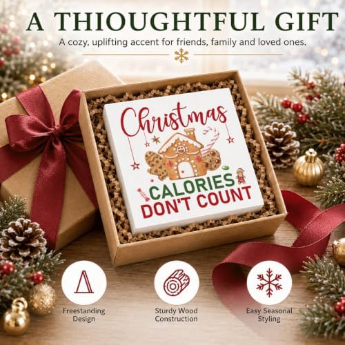 Christmas Calories Don't Count Wood Box Sign, Funny Kitchen Shelf Decor - Image 6