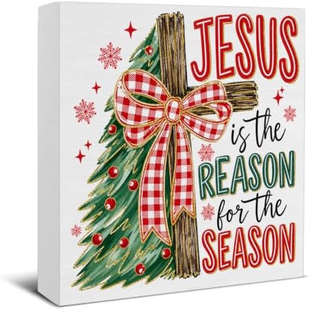 Christian Christmas Decor, Jesus is the Reason for the Season Wooden Sign by EUDOSI