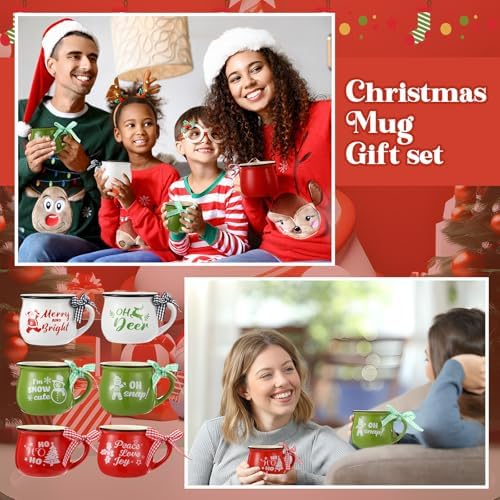 Potchen 6 Pcs 5 oz Christmas Coffee Mugs with Ribbons,Cute - Image 4