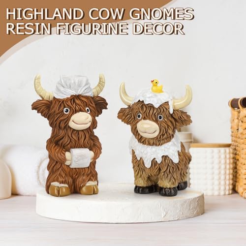 2 Pcs Resin Highland Cow Bathroom Figurines Decor, Bathroom Style - Image 6