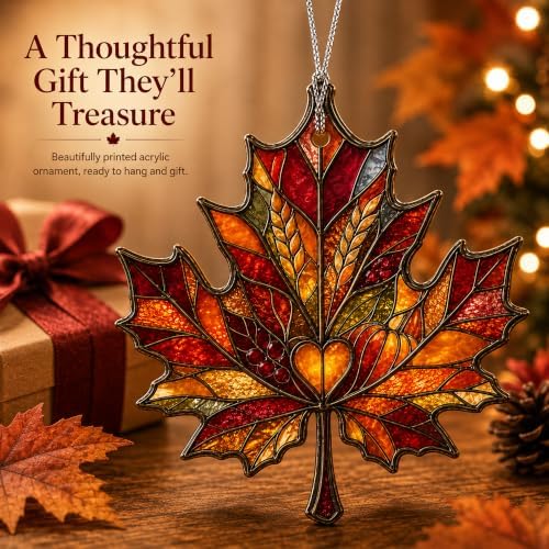 Autumn Maple Leaf Ornament, Fall Leaf Window Hanging, Harvest Thanksgiving Decorations, Farmhouse Fall Decor - Nature Lover Gift, Seasonal Present for Autumn Homes - Image 3