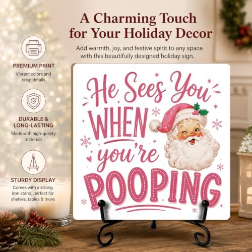 Christmas Bathroom Decor Wooden Signs Wood Plaque with Support Stand - Image 3