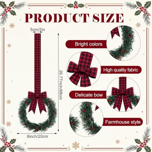 Retrowavy 12 Pcs Christmas Kitchen Cabinet Wreaths with Ribbon Small Wreath - Image 2
