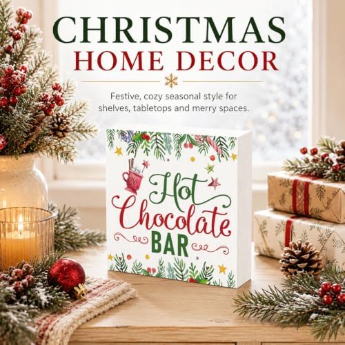 Hot Chocolate Bar Wood Box Sign, Christmas Kitchen Decor for Shelf - Image 2