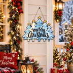Christmas Decorations Blue White Christmas Tree Merry Christmas Wood Sign - Image 4