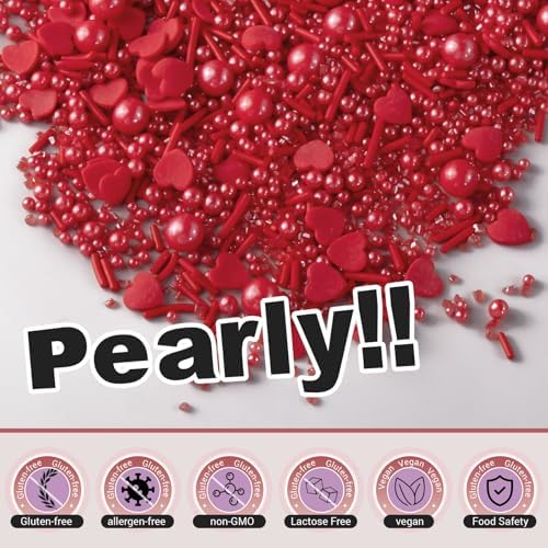 Red Sprinkles Set, Red Heart Sprinkles & Pearls for Cookies, Cakes, 180g - Image 4