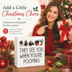 Christmas Bathroom Decor, Funny Black Cat Christmas Decorations, Bathroom Table Decoration They See You When You're Pooping Wooden Box Sign, Home Shelf Desk Decor for Toilet 5x5 Inches - Image 6