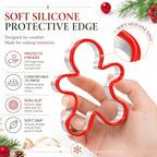 Gingerbread Man Cookie Cutters Set, 3 PCS Gingerbread Man Biscut Cutters Set Stainless Steel Christmas Cookie Cutters with Red Environmental PVC - 5.3/4.5/3.5IN - Image 3