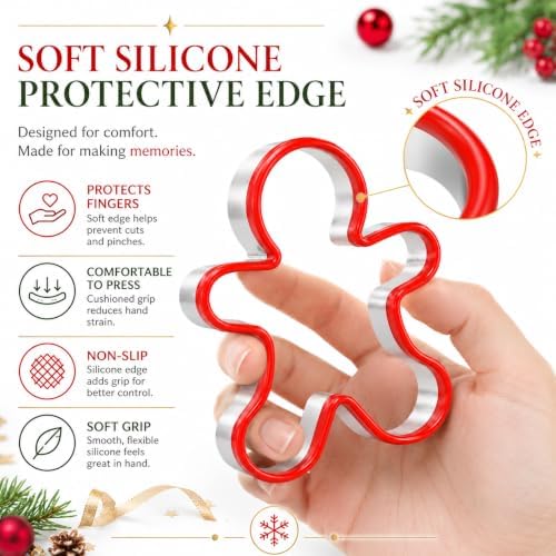 Gingerbread Man Cookie Cutters Set, 3 PCS Gingerbread Man Biscut Cutters Set Stainless Steel Christmas Cookie Cutters with Red Environmental PVC - 5.3/4.5/3.5IN - Image 3