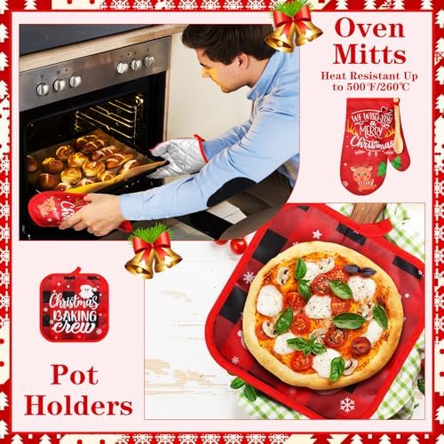 Qinyoung 48 Pcs Christmas Kitchen Oven Mitts Pot Holders, Bright - Image 5