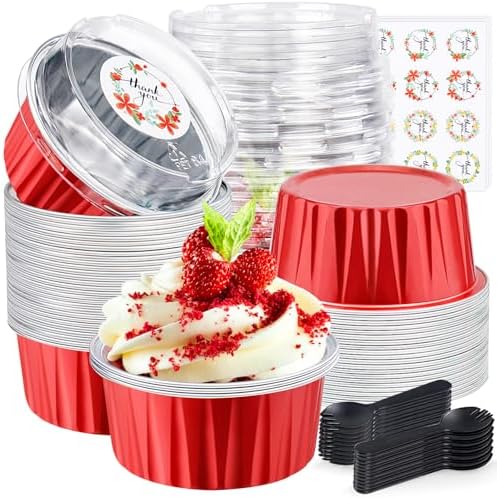 Red Mini Cake Pans with Lids, 5oz Round Mini Loaf Pan ZOXILEN, 30Pack by ZOXILEN