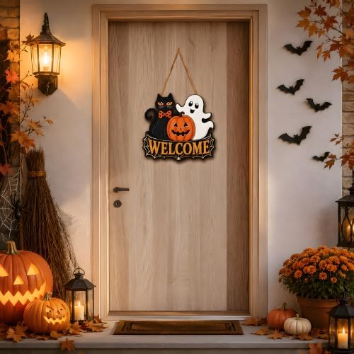 Halloween Party Decorations - Halloween Welcome Wreaths Sign for Front Door - Image 7