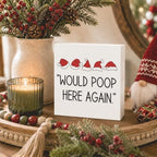 Christmas Bathroom Decor, Funny Christmas Decorations, Santa Hat Bathroom Table Decoration Would Poop Here Again Wooden Box Sign, Home Shelf Desk Decor for Toilet 5x5 Inches - Image 3