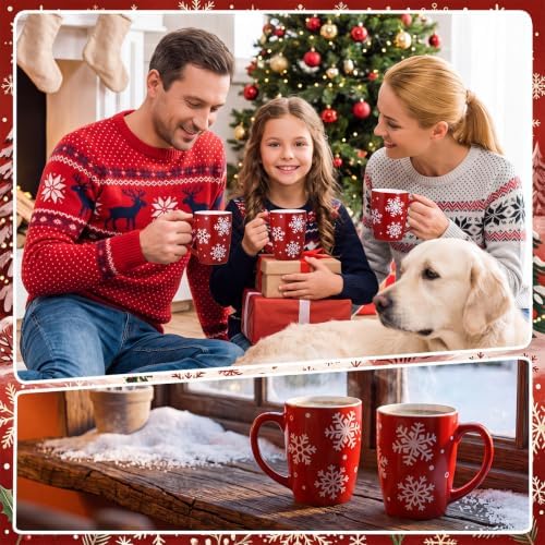 Bokon 4 Pcs Snowflake Ceramic Mug Gifts Set 12 oz Red - Image 4