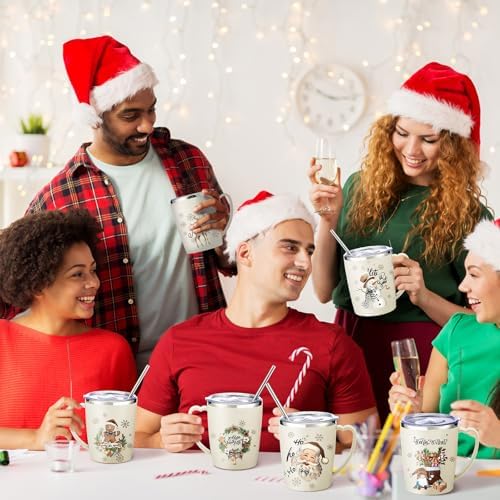 Didaey 6 Pcs Christmas Coffee Mugs Cups 11 oz Christmas Stainless Steel Tumbler Vacuum Insulated Coffee Cups with Handle Lid Straw Wine Mug for Winter Xmas Gift Holiday Party Supplies(Neutral) - Image 5