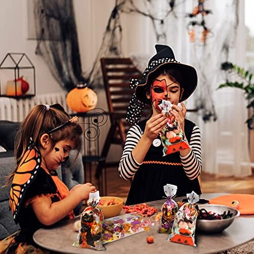 CCINEE Halloween Cellophane Treat Bags, 200pcs Clear Cello Candy Bags with Twsit for Halloween Trick or Treat Party Supply - Image 6