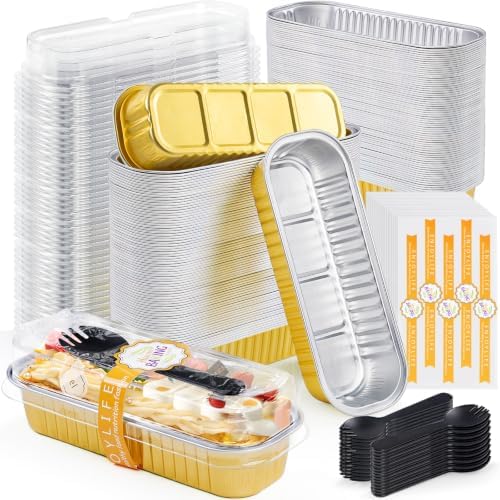 120Pack Mini Loaf Pans with Lids, 6.8oz Aluminum Mini Cake Pan Gold by ZOXILEN