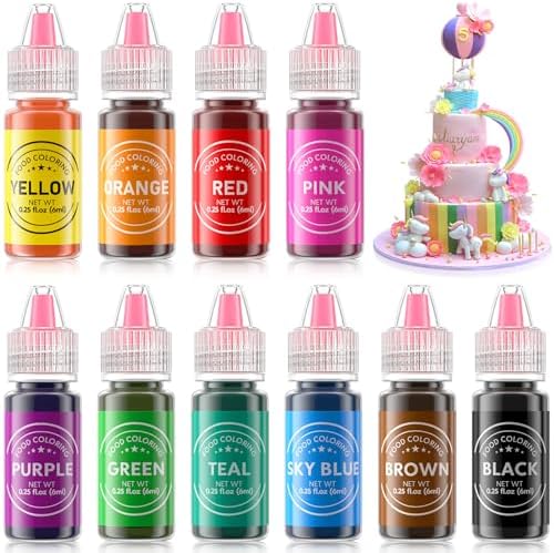 Food Coloring Liquid 10 Colors for Baking,Cherrysea Food Grade Cake Food Coloring Set for Halloween,Fondant,Cookies,Icing,Easter Egg Dessert Decorating Making DIY Supplies Kit- 0.25 Fl. oz (6 by Cherrysea