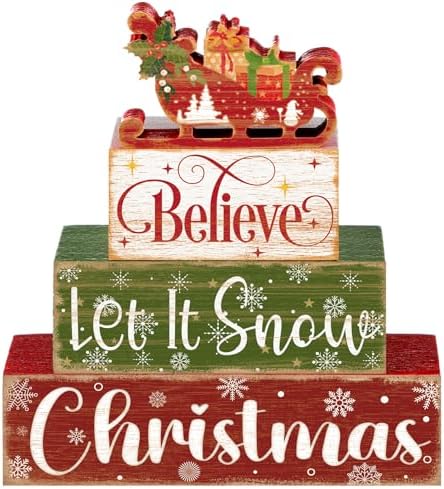 Moucuny 4 Pcs Christmas Sleigh Table Decorations Xmas Wood Block Signs by Moucuny