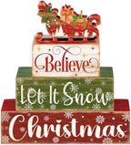 Moucuny 4 Pcs Christmas Sleigh Table Decorations Xmas Wood Block Signs by Moucuny