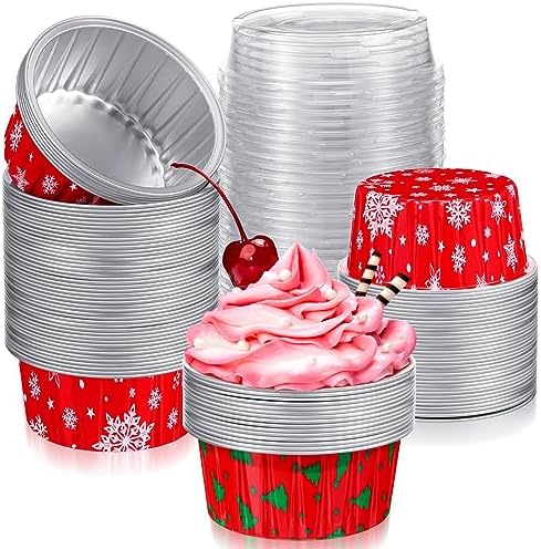 Umigy 100 Pcs Christmas Aluminum Foil Baking Cups with Lids, Snowflake,Tree by Umigy