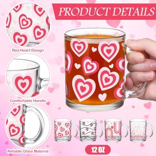 Bokon 4 Pcs Valentine Coffee Mugs with Handle, 12 oz, Heart Flower - Image 3