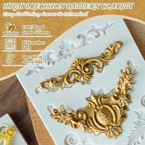 HKNMTT Baroque Style Silicone Molds Curlicues Scroll 3D Border for Clay Fondant Chocolate Sugar Craft Decor, Vintage Wedding Birthday Cake Cupcake Topper Decoration - Image 4